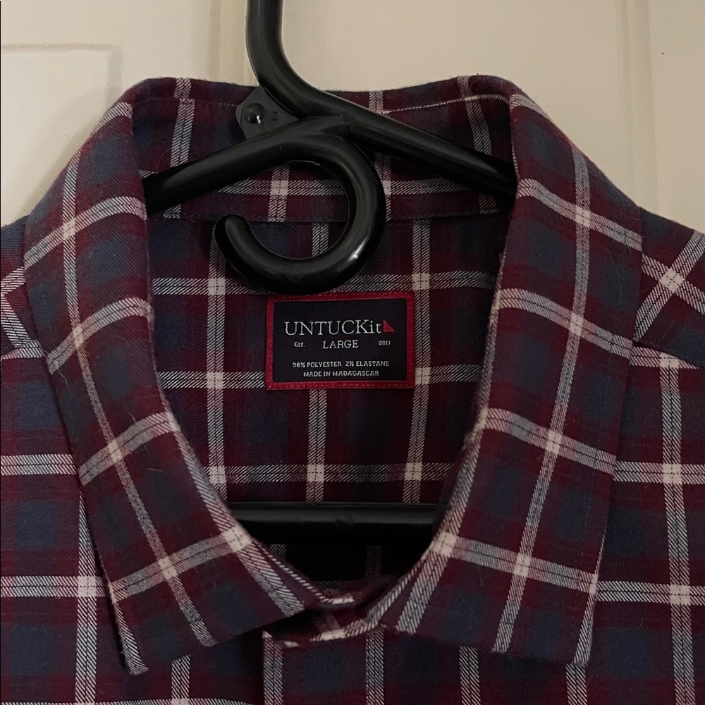 Untuckit Navy Burgundy and White Plaid Shirt